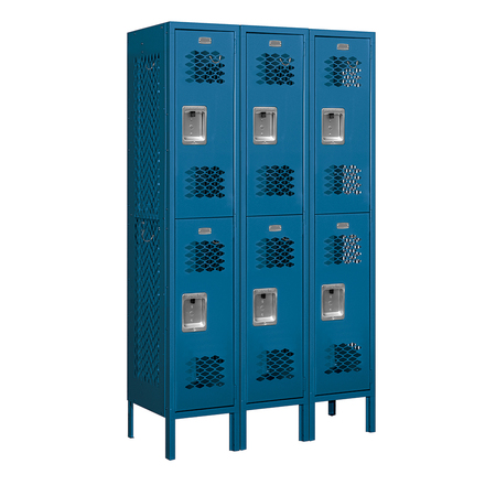 SALSBURY INDUSTRIES 2 Tier Vented Locker, 36"Wx66"Hx15"D, 6 Door, Blue, Unassembled 72355BL-U